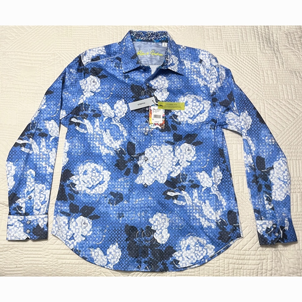 NWT Robert Graham Blue Floral Men's Shirt Size L